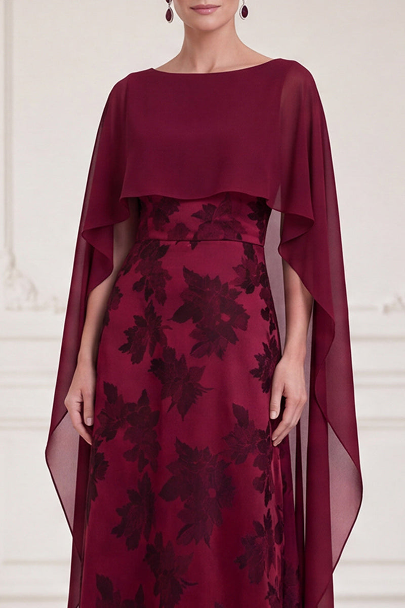 Load image into Gallery viewer, A Line Burgundy Floral Long Mother of the Bride Dress with Cape