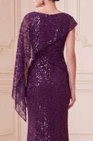 Load image into Gallery viewer, Sparkly Sequin Dark Purple Mermaid Long Mother of the Bride Dress with Side Cape