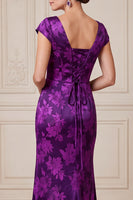 Load image into Gallery viewer, Mermaid Dark Purple Floral Ruched Long Mother of the Bride Dress with Slit