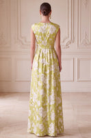 Load image into Gallery viewer, A Line Green Ruched Floral V-Neck Long Mother of the Bride Dress