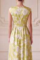 Load image into Gallery viewer, A Line Green Ruched Floral V-Neck Long Mother of the Bride Dress