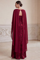 Load image into Gallery viewer, Sheath Burgundy Flora Ruched V-Neck Long Mother of the Bride Dress with Cape