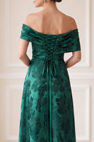 Load image into Gallery viewer, Dark Green A Line Floral Ruched Off the Shoulder Long Mother of the Bride Dress