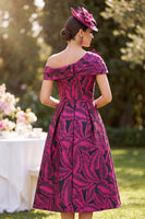 Load image into Gallery viewer, Fuchsia Ruched A Line Midi Mother of the Bride Dress with 3D Flower