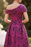 Load image into Gallery viewer, Fuchsia Ruched A Line Midi Mother of the Bride Dress with 3D Flower