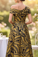 Load image into Gallery viewer, Fuchsia Ruched A Line Midi Mother of the Bride Dress with 3D Flower