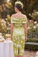 Load image into Gallery viewer, Tight Green Floral Ruched Midi Mother of the Bride Dress with Slit