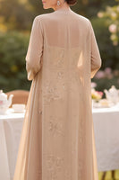 Load image into Gallery viewer, Sparkly Sequin Champagne Bodycon Floral Two Piece Midi Mother of the Bride Dress