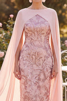 Load image into Gallery viewer, Sparkly Sequin Yellow Floral Bodycon Midi Mother of the Bride Dress with Cape