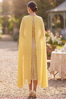 Load image into Gallery viewer, Sparkly Sequin Yellow Floral Bodycon Midi Mother of the Bride Dress with Cape