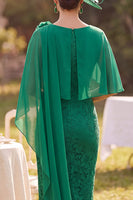Load image into Gallery viewer, Bodycon Dark Green Lace Boat Neck Midi Mother of the Bride Dress with Cape