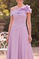 Load image into Gallery viewer, A Line Lilac Ruched One Shoulder Midi Mother of the Bride Dress with 3D Flowers