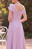 Load image into Gallery viewer, A Line Lilac Ruched One Shoulder Midi Mother of the Bride Dress with 3D Flowers