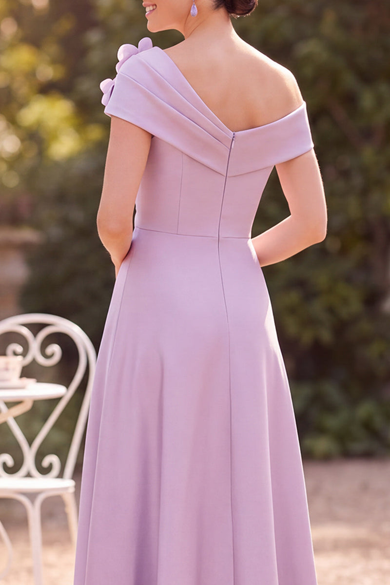 Load image into Gallery viewer, A Line Lilac Ruched One Shoulder Midi Mother of the Bride Dress with 3D Flowers