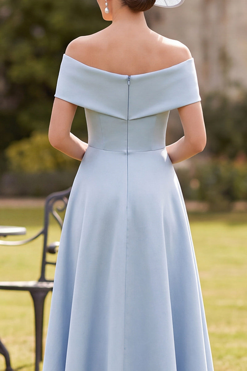 Load image into Gallery viewer, Blue A Line Off the Shoulder High-Low Mother of the Bride Dress with Bow