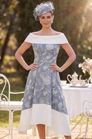 Load image into Gallery viewer, Floral Grey White A Line High-Low Mother of the Bride Dress with Belt