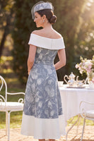 Load image into Gallery viewer, Floral Grey White A Line High-Low Mother of the Bride Dress with Belt