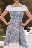 Load image into Gallery viewer, Floral Grey White A Line High-Low Mother of the Bride Dress with Belt