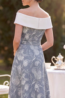 Load image into Gallery viewer, Floral Grey White A Line High-Low Mother of the Bride Dress with Belt
