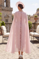 Load image into Gallery viewer, Bodycon Pink Sparkly Sequin Floral Midi Mother of the Bride Dress with Cape