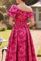 Load image into Gallery viewer, A Line Fuchsia Floral Ruched One Shoulder Long Mother of the Bride Dress with Bow