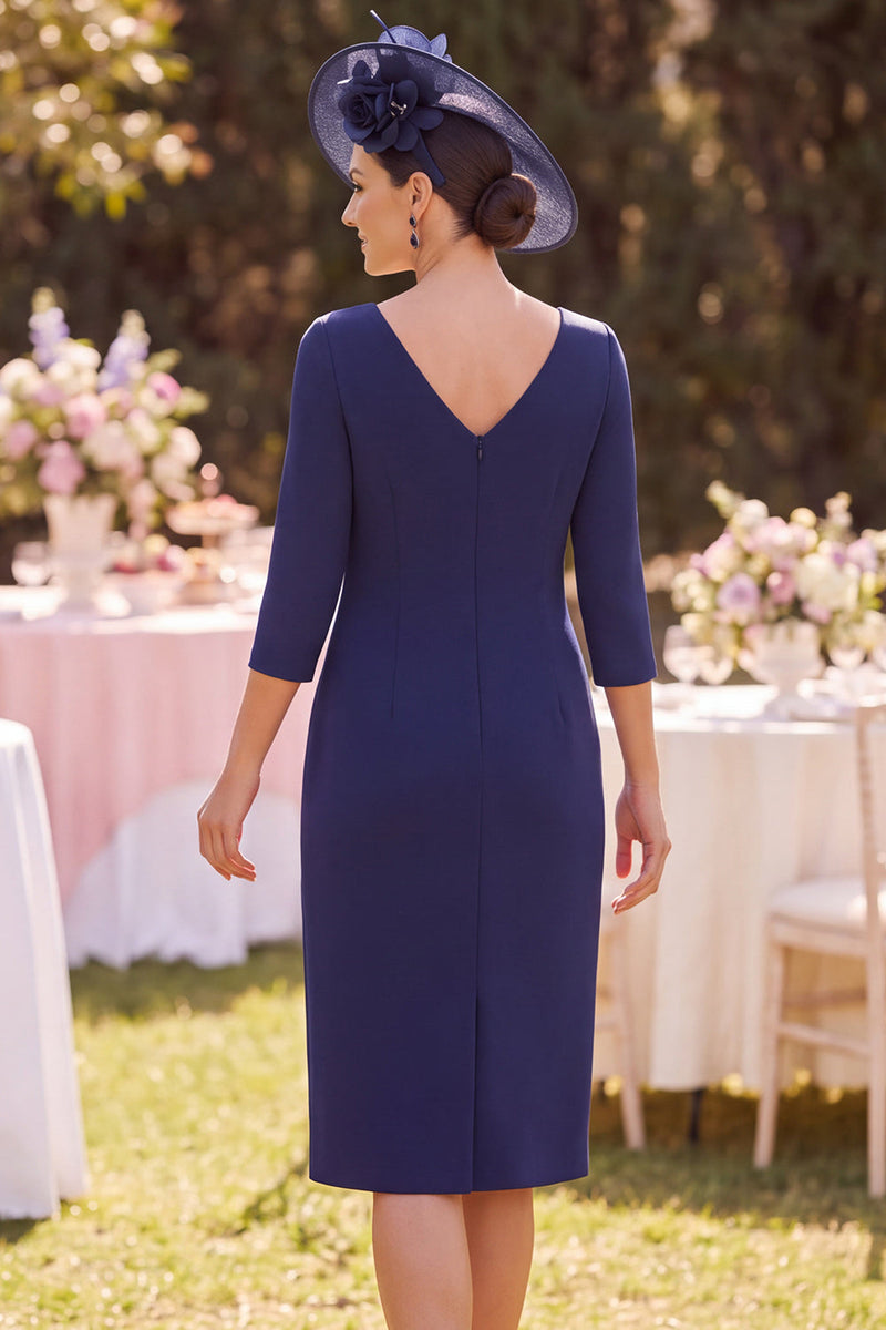 Load image into Gallery viewer, Bodycon Navy Floral Boat Neck Midi Mother of the Bride Dress
