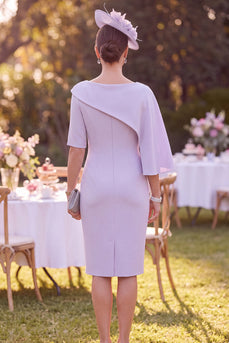 Tight Lilac Boat Neck Midi Mother of the Bride Dress with Cape