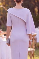 Load image into Gallery viewer, Tight Lilac Boat Neck Midi Mother of the Bride Dress with Cape