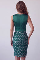Load image into Gallery viewer, Bodycon Dark Green Ruched Sparkly Sequin V-Neck Midi Cocktail Dress