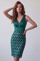Load image into Gallery viewer, Bodycon Dark Green Ruched Sparkly Sequin V-Neck Midi Cocktail Dress