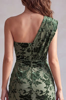 Load image into Gallery viewer, Ruched Eucalyptus Velvet Floral Tight Short Cocktail Dress with Sash