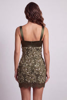 Load image into Gallery viewer, Olive Tight Sparkly Sequin Short Cocktail Dress with 3D Flowers