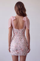 Load image into Gallery viewer, Bodycon Blush Sparkly Floral Sequin Short Cocktail Dress with Bow