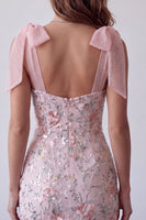 Load image into Gallery viewer, Bodycon Blush Sparkly Floral Sequin Short Cocktail Dress with Bow