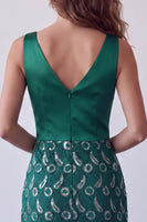 Load image into Gallery viewer, Sparkly Sequin Dark Green Tight V-Neck Midi Cocktail Dress with Fringes
