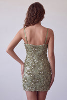 Load image into Gallery viewer, Bodycon Olive Floral Sparkly Sequin Short Cocktail Dress