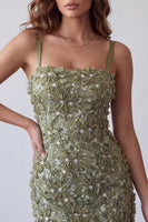 Load image into Gallery viewer, Bodycon Olive Floral Sparkly Sequin Short Cocktail Dress