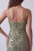 Load image into Gallery viewer, Bodycon Olive Floral Sparkly Sequin Short Cocktail Dress