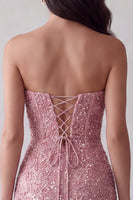 Load image into Gallery viewer, Pink Bodycon Sparkly Sequin Beaded Sweetheart Midi Cocktail Dress with Slit
