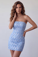 Load image into Gallery viewer, Sparkly Sequin Sky Blue Tight Strapless Short Cocktail Dress