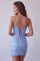 Load image into Gallery viewer, Sparkly Sequin Sky Blue Tight Strapless Short Cocktail Dress