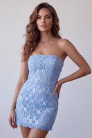 Load image into Gallery viewer, Sparkly Sequin Sky Blue Tight Strapless Short Cocktail Dress