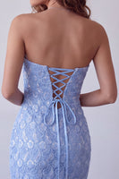 Load image into Gallery viewer, Sparkly Sequin Sky Blue Tight Strapless Short Cocktail Dress