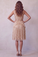 Load image into Gallery viewer, Sparkly Sequin Champagne Ruffled A Line Floral Midi Cocktail Dress
