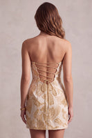 Load image into Gallery viewer, Tight Champagne Jacquard Strapless Short Cocktail Dress