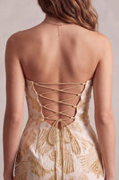 Load image into Gallery viewer, Tight Champagne Jacquard Strapless Short Cocktail Dress