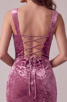 Load image into Gallery viewer, Bodycon Fuchsia Velvet Ruched Midi Cocktail Dress with Slit