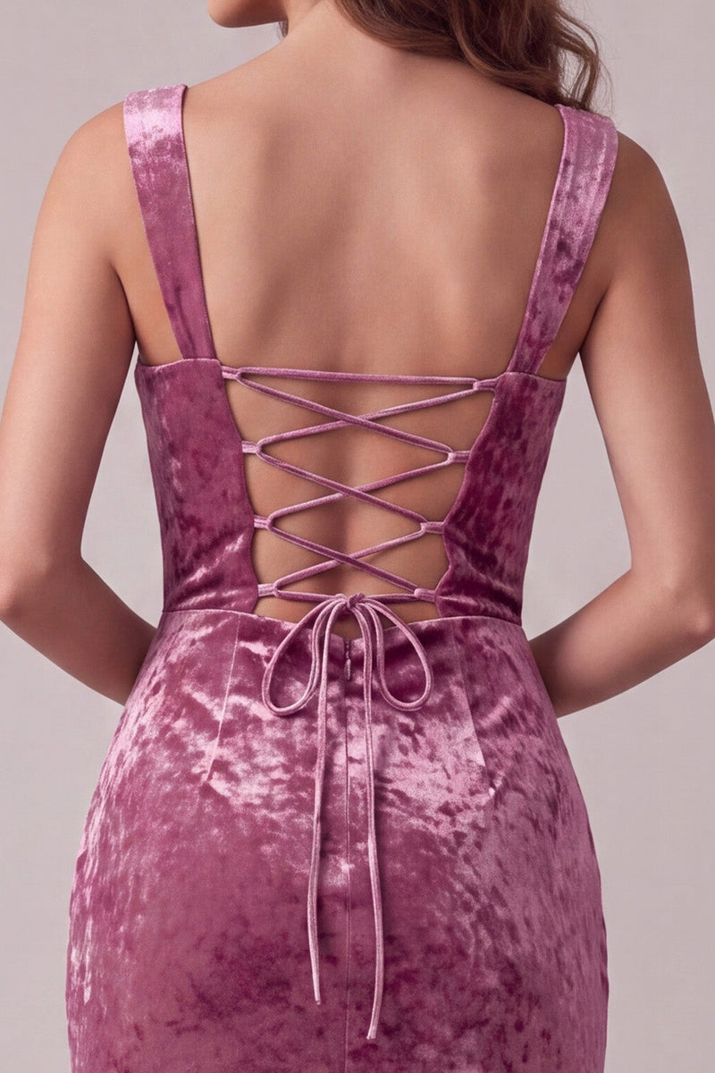 Load image into Gallery viewer, Bodycon Fuchsia Velvet Ruched Midi Cocktail Dress with Slit