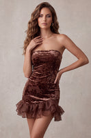 Load image into Gallery viewer, Chocolates Tiered Ruffled Tight Velvet Floral Strapless Short Cocktail Dress