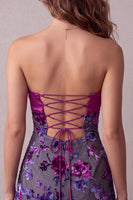 Load image into Gallery viewer, Floral Fuchsia A Line Ruched Sweetheart Short Cocktail Dress